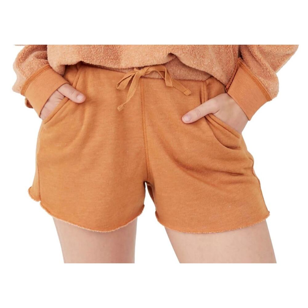 Free People Women's Kelly Lounge Drawstring Raw Hem Shorts in Cognac Small $60